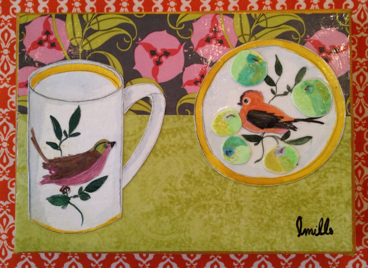 5x7 Kitchen Table Collage no. 7 small decoupage canvas art