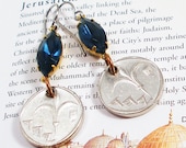 Israel, Authentic Coin Earrings - - Israeli Lilies - - Spring Flower - Shekel Coin - Travel Money - Passover