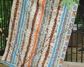 Handmade Modern Baby Rag Quilt Blue Orange Brown Strips - ready to ship