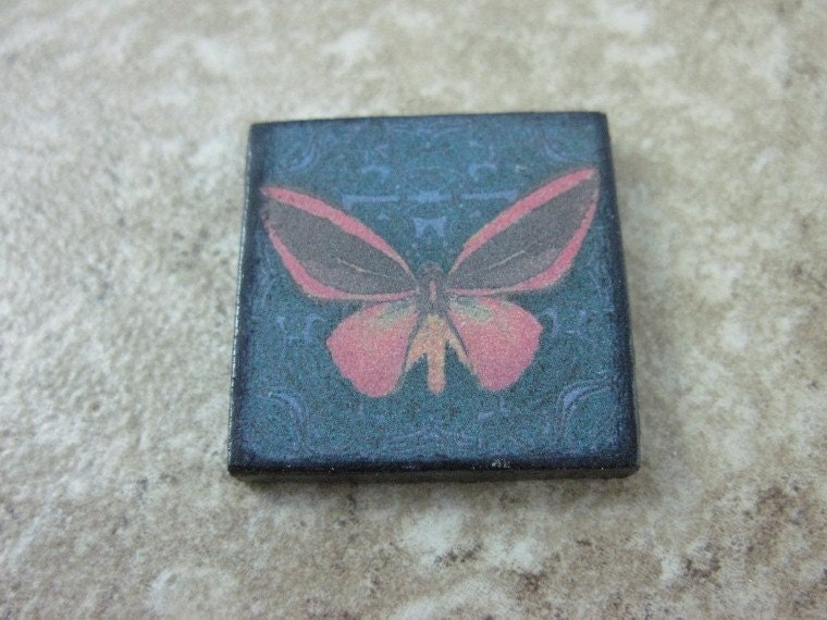 BUTTERFLY  Charm Pendant 1X1 Custom Drilled Ephemera Tile