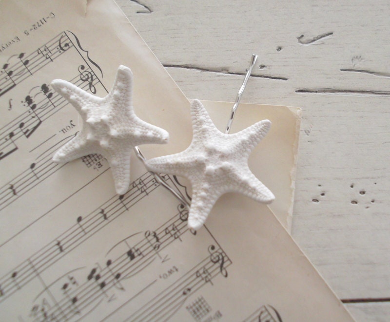 Starfish Hair Clips Beach Wedding Bride Beach White Shabby Chic Wedding White Starfish