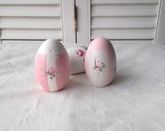 Hand Painted Wood Eggs One Of A Kind Cottage Chic Roses Shabby Eggs Spring Decor Spring Wedding Favors
