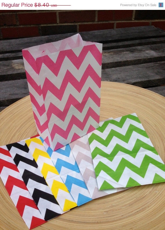 ON SALE NOW Chevron and or Polka Stand Up Flat Bottom Favor Treat Bags.. 24 count - In Your Color Choices