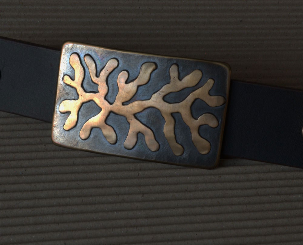 Organic Freeform ROOTS Bronze on Stainless Steel Belt Buckle 3-1/4"X 2" Buckle Designed & Signed by Robert Aucoin, Iron Art, Canada