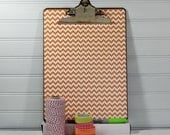Papered Clipboard.  Letter size, Orange Chevron