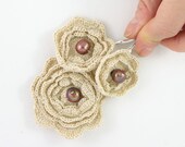 Crochet Irish roses set of 3 bobby pins ecru beige neutral crochet hair accessory bride bridesmaid rustic wedding curationnation tagt team