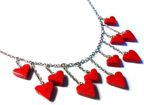 Red Heart Drop Charm Necklace - Valentine Jewelry - Falling In Love - Handmade with Polymer Clay - Unique - Gift Under 25, 30