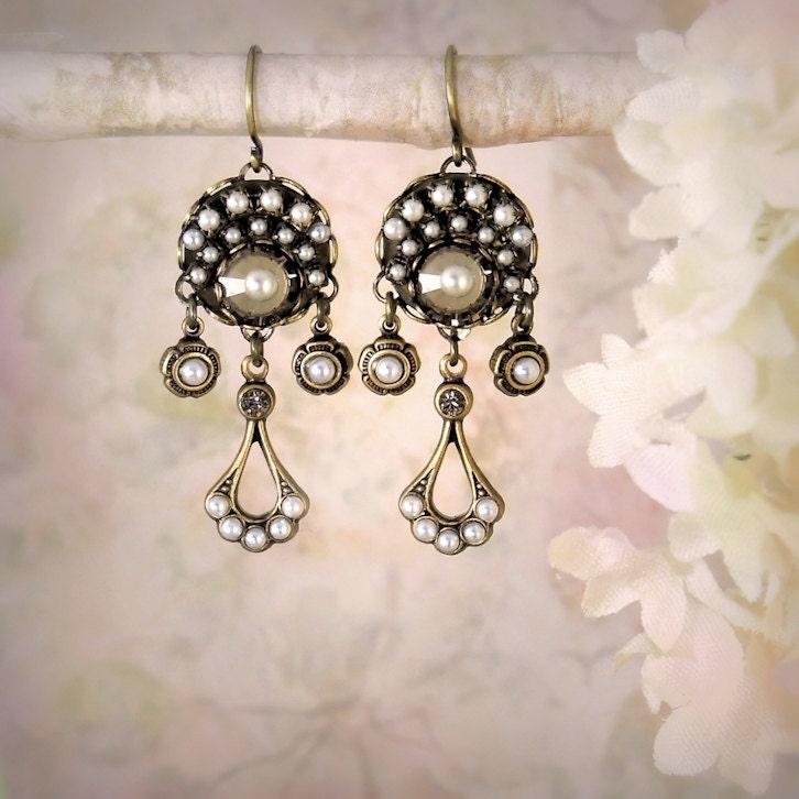 Eclipse Mosaic Pearl Earrings Vintage Gatsby Style by MiaMontgomery
