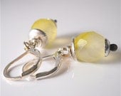 Petite Lemon Frosted Glass Earrings. Sterling Silver Leverback Earwires.  Perfect Gift.