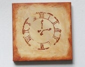 NEW Sepia acrylic clock painting on canvas 8x8 inches square wall art