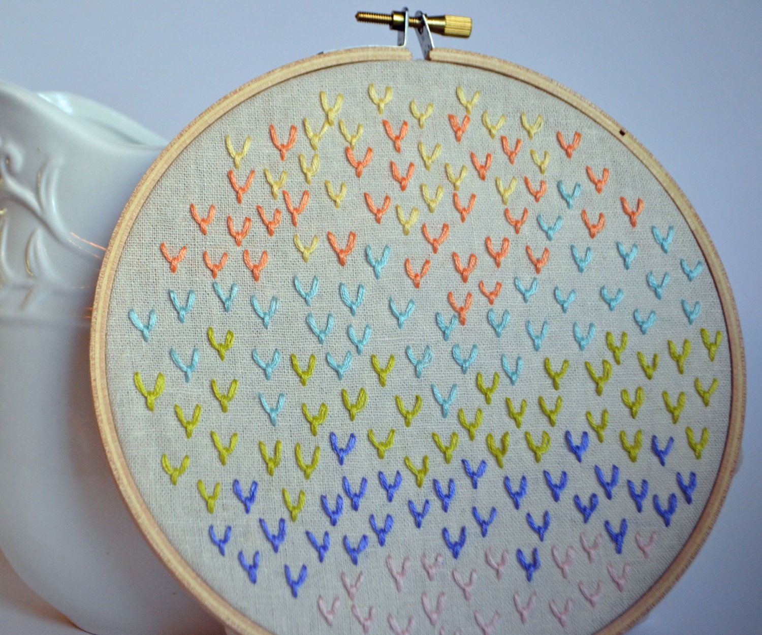 Hand Embroidery Hoop Art Pastel Flystitches Wall Art