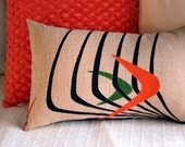Lumbar Throw Pillow  -- Atomic Art Deco -- Vintage Barkcloth - Last One