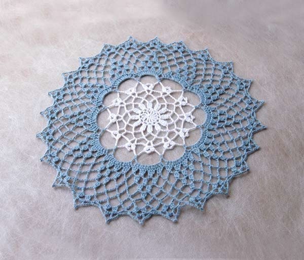 Ocean Breeze Crochet Lace Doily, Coastal Style Home Decor, Light Blue, White, Handmade