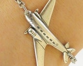 Steampunk Airplane Bracelet- Sterling Silver Ox Finish