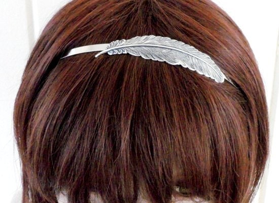 Steampunk Feather headband- Metal Headband- Silver Feather- Twilight Inspired- Breaking Dawn