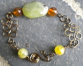 Green and Red Agate Bracelet with Vintage Bronze Wire