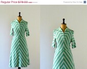 20% OFF SALE Vintage 1970s mod white and green striped dress