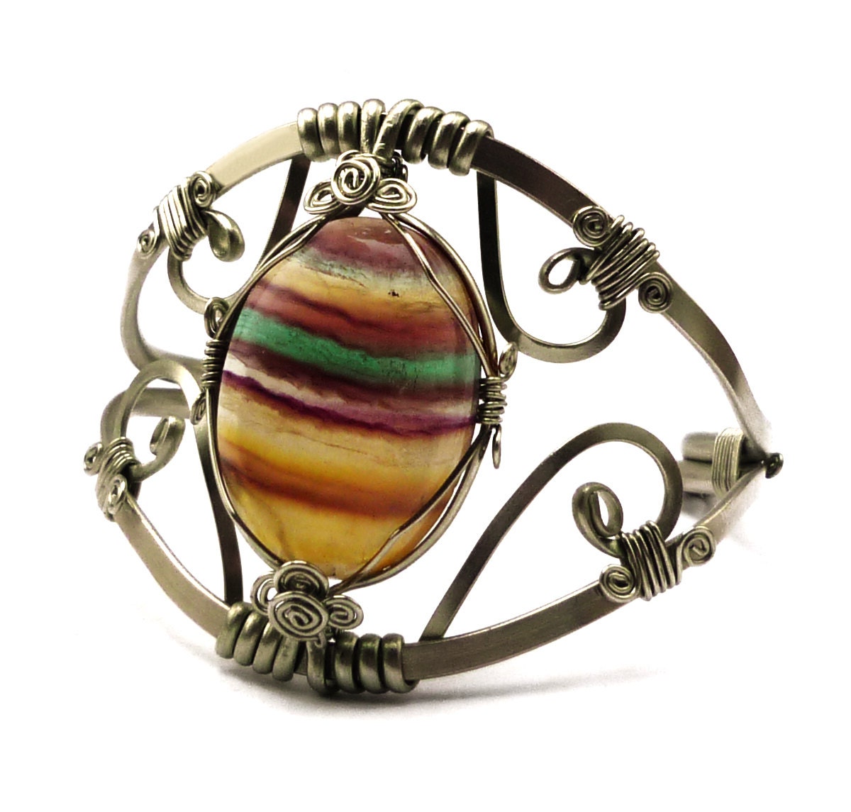 Wire Wrap Colorful Bracelet with Rainbow Fluorite stone