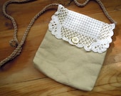 Beige linen pouch with doily flap