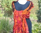 Orange Nuno felted silk & wool shawl - two sided (reversible) brown red coral gold scarf wrap - lagenlook - OOAK Art to Wear