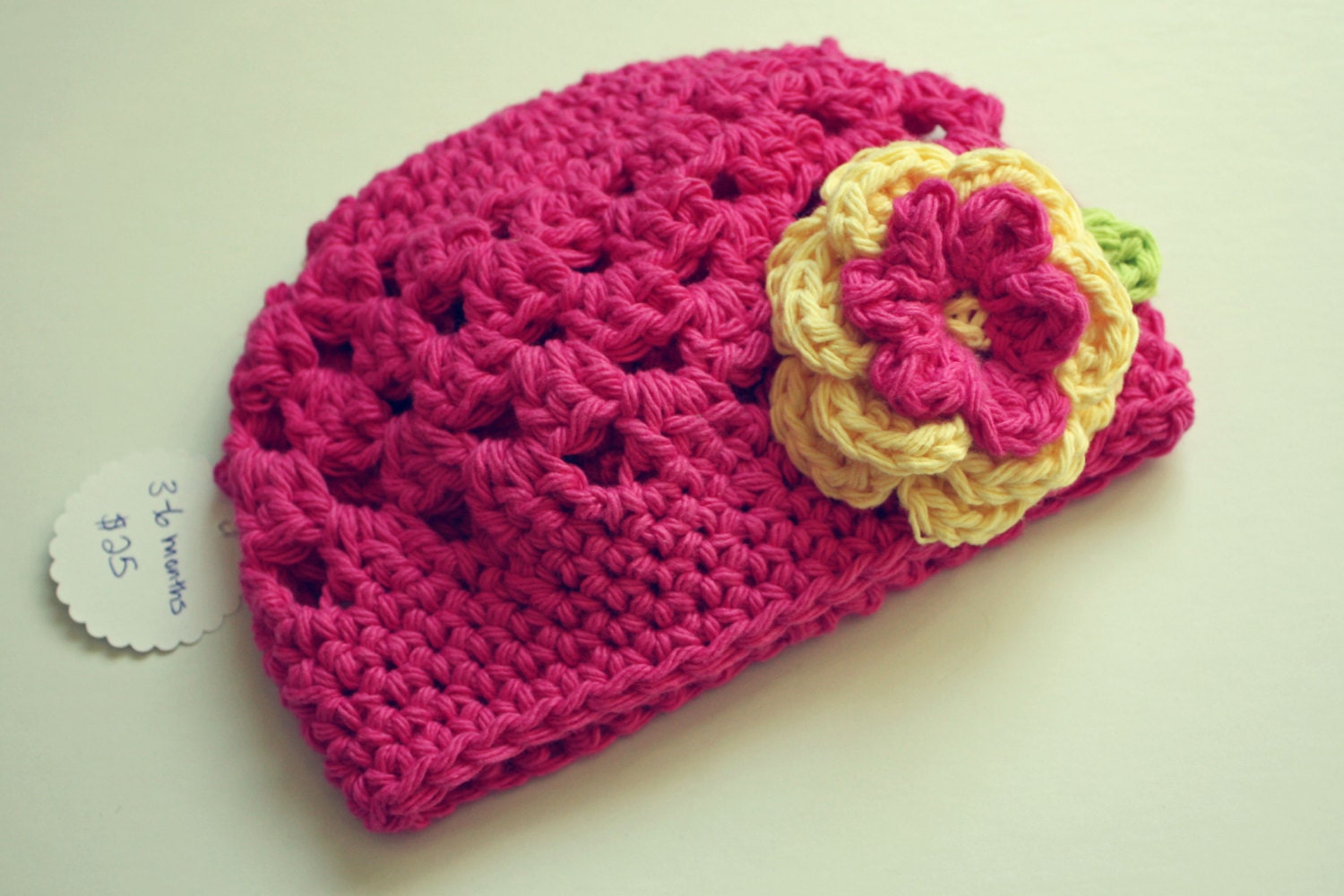 Dark Pink Crochet Hat 3-6 Month Old Size Spring Summer Fall Cotton