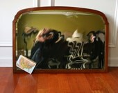 Vintage Wood Mirror. Wooden. Framed Mirror. Beveled. Mantle. Large. Wall Hanging. Natural Wood. Decorative Mirror. Rustic Industrial Decor.