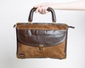 Vintage 70s 80s Brown Leather & Suede Briefcase Satchel