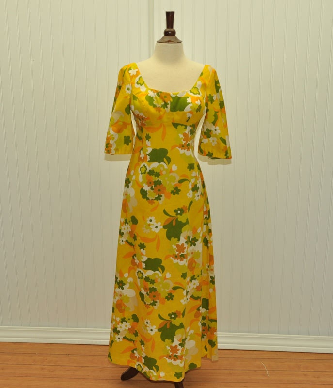 Vintage 1960 1970 Hawaiian Maxi Dress From Kamehameha Made and Styled In  Hawaii