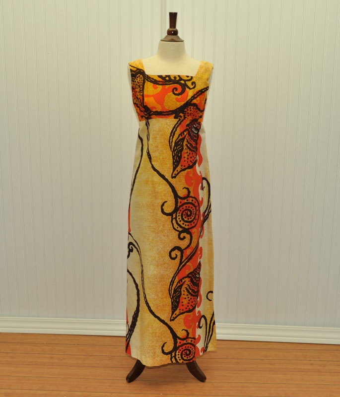 Vintage 1960 1970 Hawaiian Maxi Dress From Malihini Designer Collection