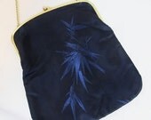20% OFF SALE Vintage 1960's Navy Blue Silky ASIAN Purse