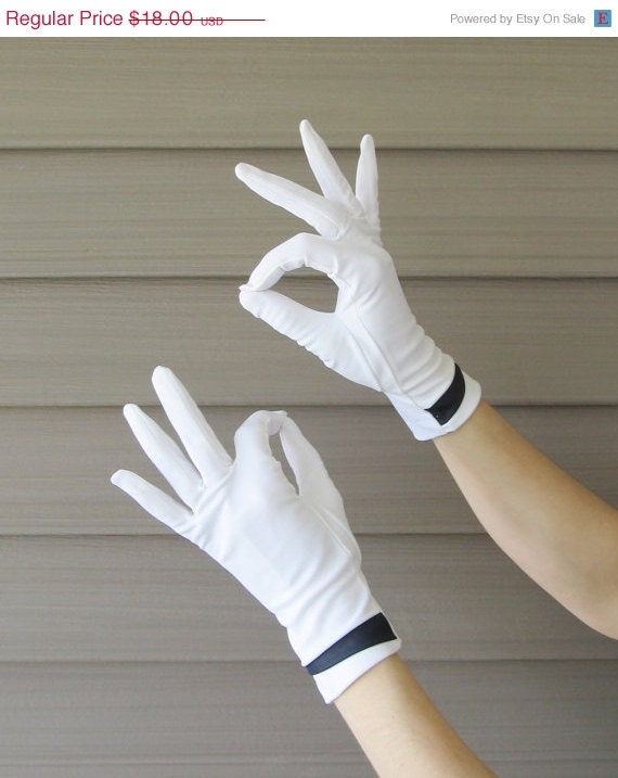 20% OFF SALE Vintage 1950's Sheer White & Blue Wrist Gloves