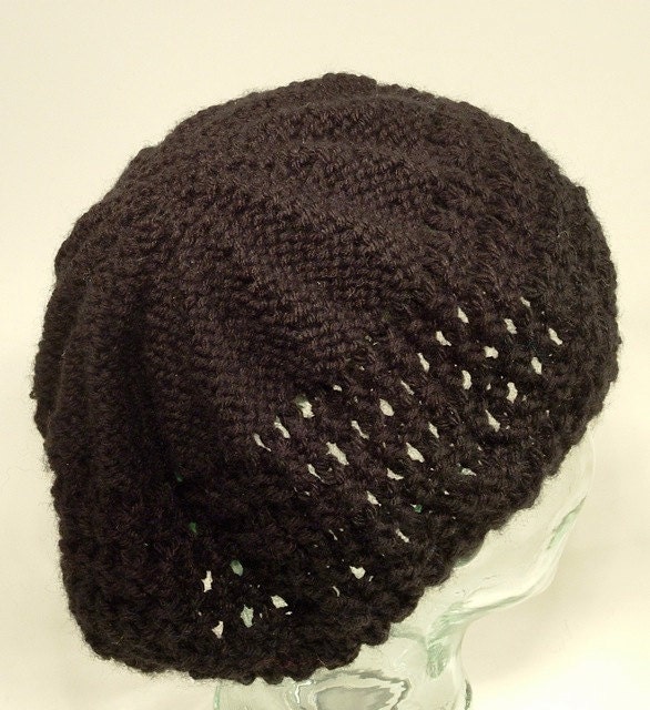 Knit Beret Hat Black Heather Flutter