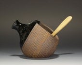 Handmade Stoneware Double Duty Salt Pig / Cellar with Bamboo Spoon