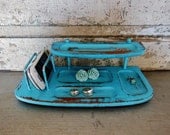 Turquoise Distressed 2 Tier Valet Wooden Upcycled