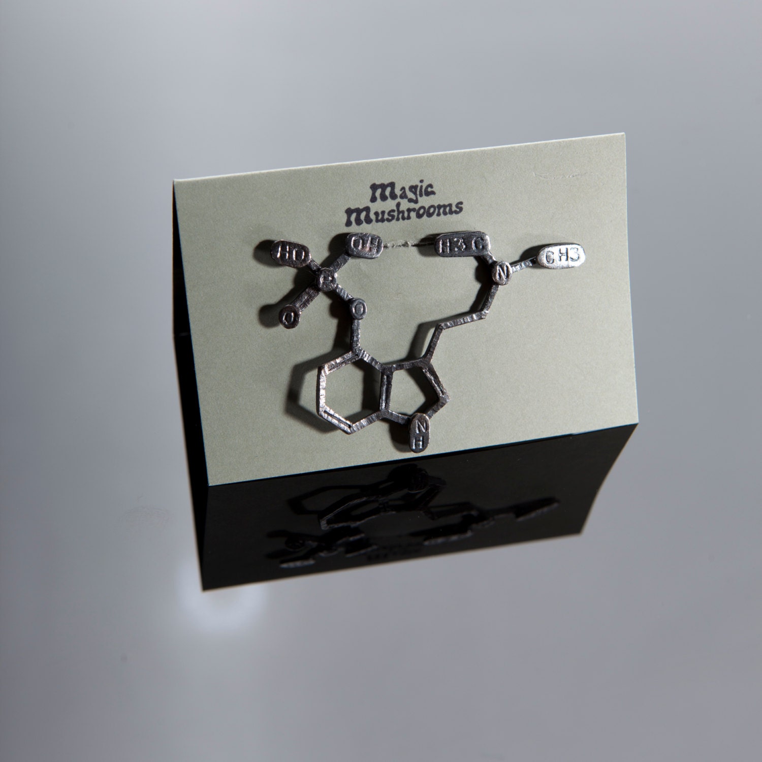 Psilocybin Chemical Structure Pin in Sterling Silver