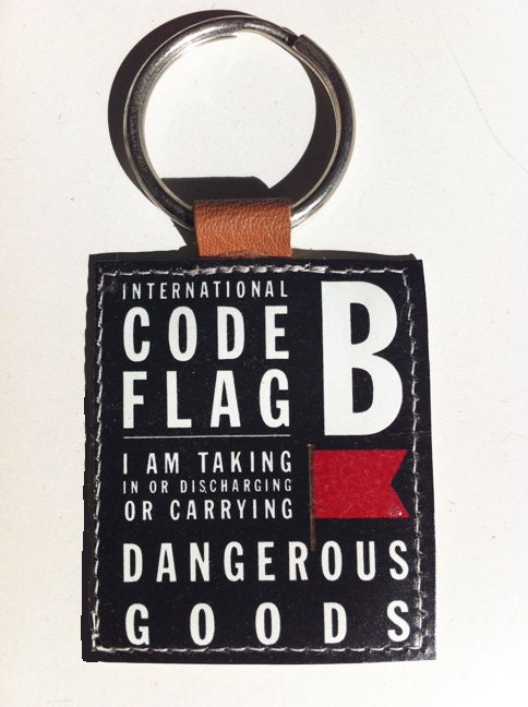 Keychain keyring key fob printed leather code flag letter B accessory for laptop bag etc