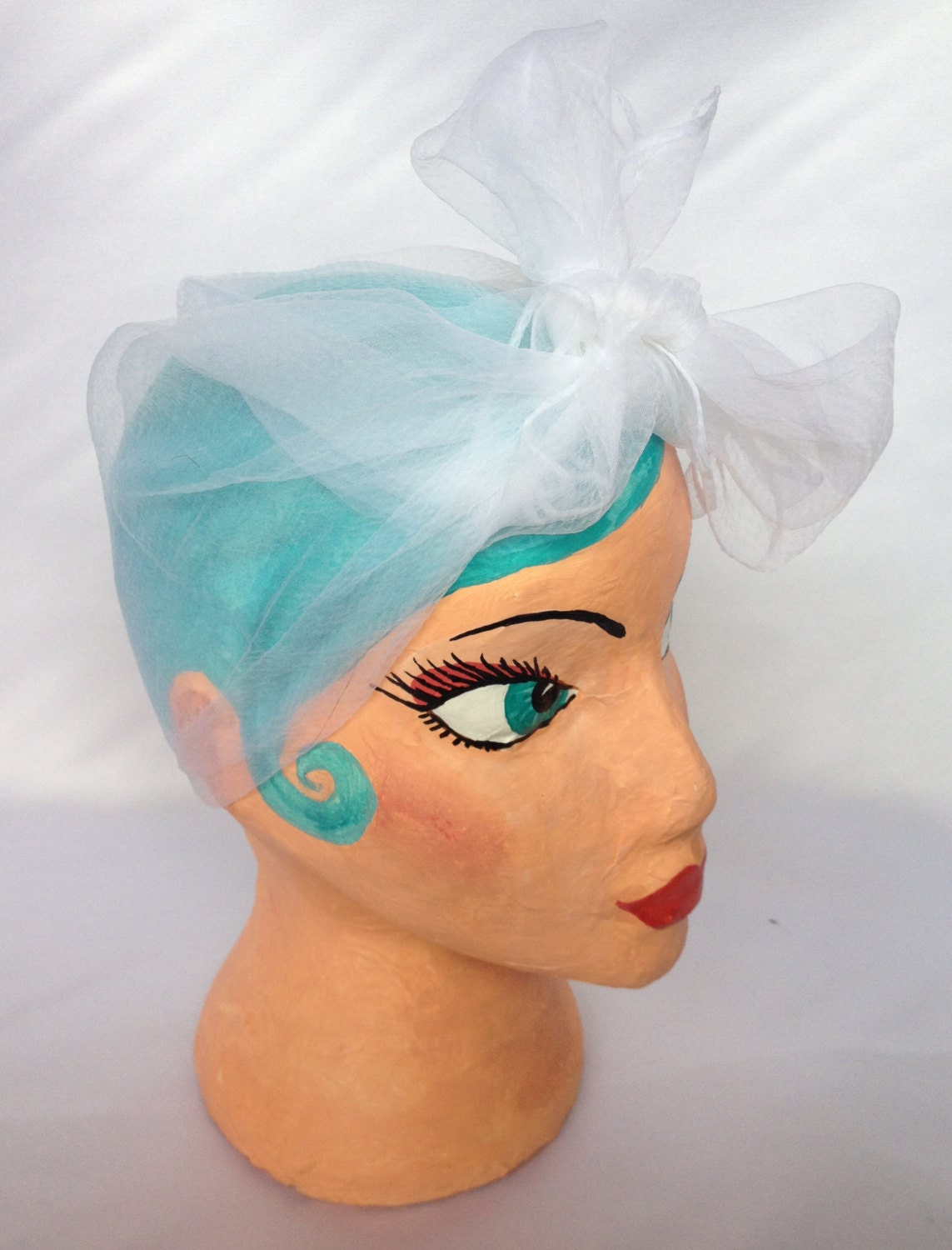Vintage Deadstock white nylon/  chiffon sheer square headscarf rockabilly VLV