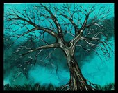 Tree on Green Original Painting 16 x 20 Acrylic on Gallery Canvas Surreal Art Amber Elizabeth Lamoreaux Tree of Life Modern Art