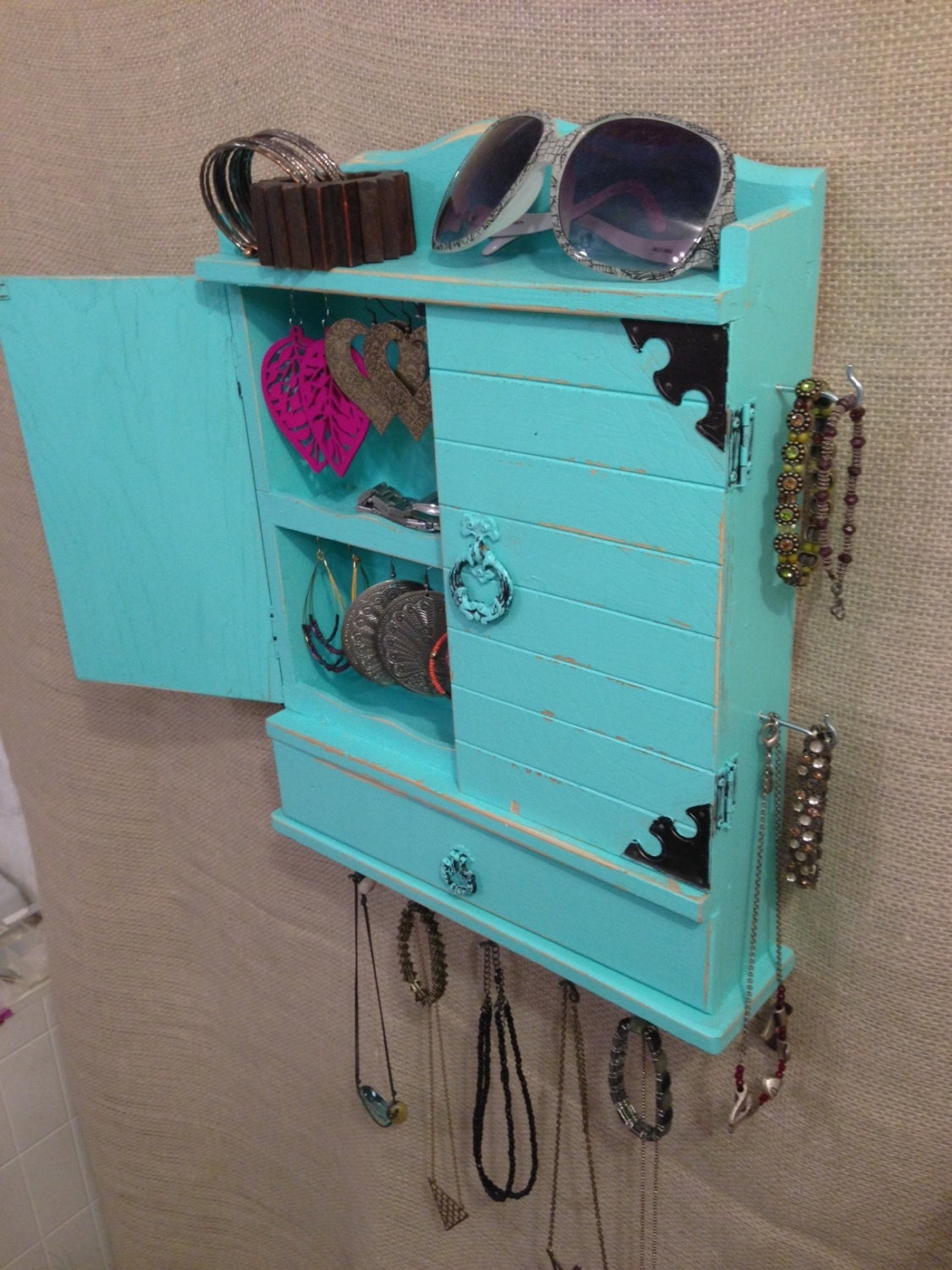 Upcycled Jewelry Organizing Display (Aqua Cabinet)