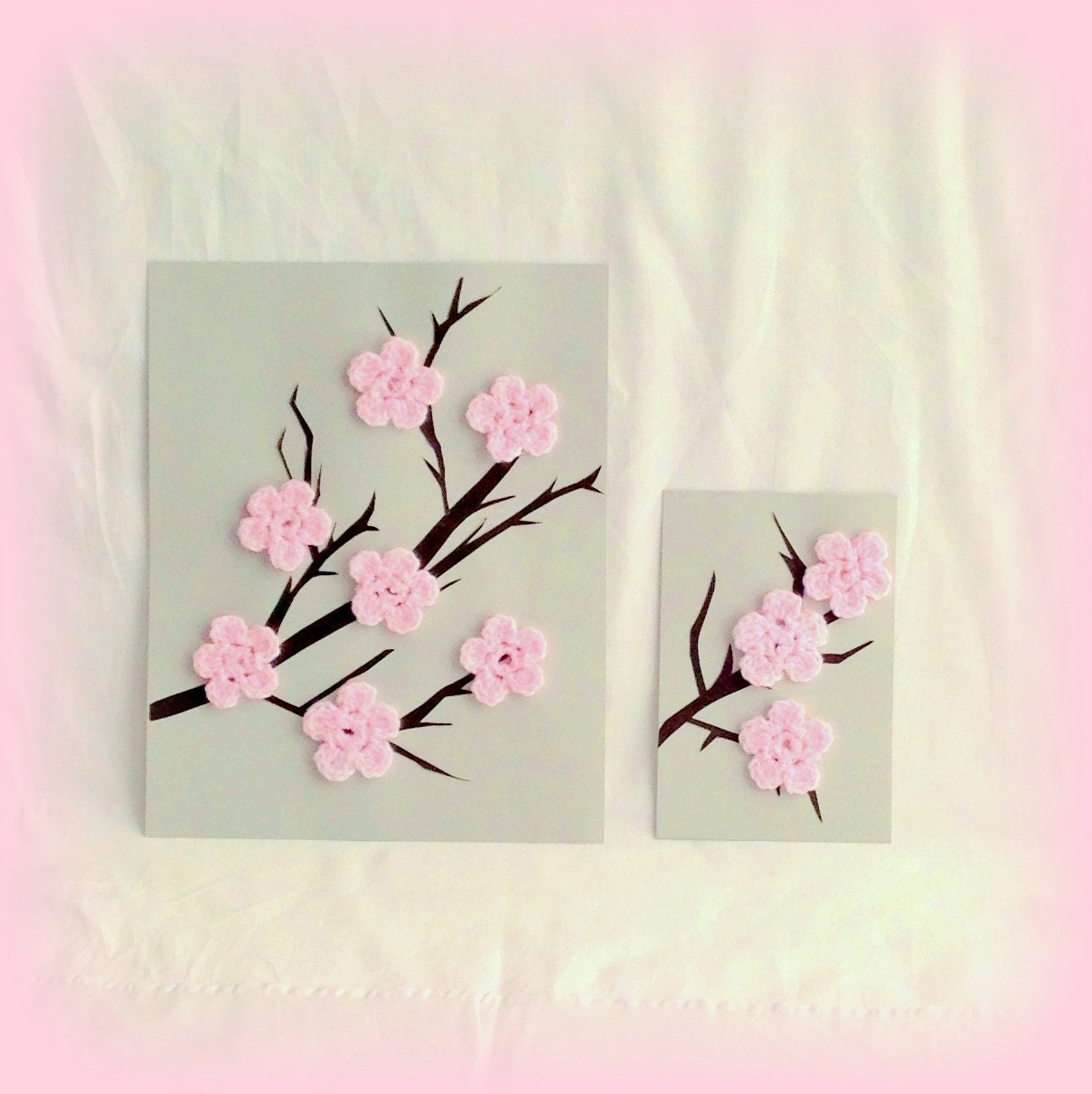 Cherry Blossom Art, Pink Cherry Blossom, Crochet Wall Art, Crochet Home Decor, 3d Art, Flower Wall Art, Crochet Flower, Paper Art