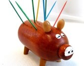 Vintage Wooden Pig Appetizer-Antipasto Toothpick Holder//Midcentury//Pig//Japan-made//Hors d'oeuvres  from Tessiemay
