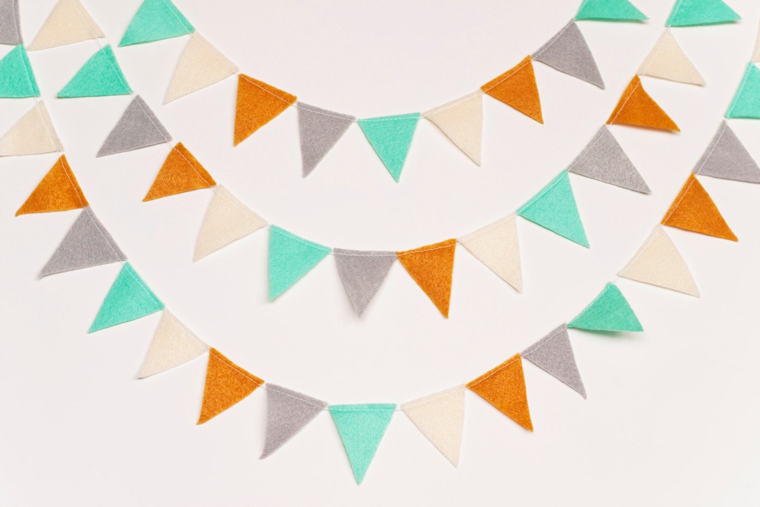 Mini Felt Bunting Garland (aqua, pumpkin, gray, cream)
