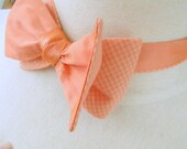 Peach Coral Silk Bowtie with Gingham Reverse