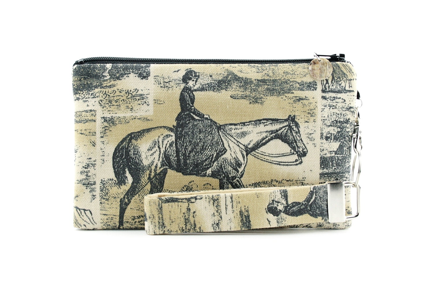 Victorian horse wristlet / clutch / small purse / zipper pouch & detachable key fob gift set for women