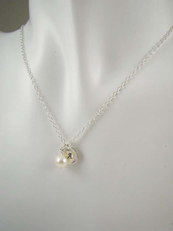 Bridesmaid Gifts Ivory White Pearl Initial Necklace, Wedding Jewelry, Sterling Silver BM019