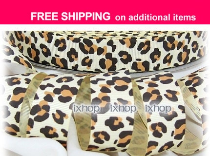 5 Yards 7/8 22mm Leopard Animal Grosgrain Ribbon .7100/98 ..... ..... FREE SHIPPING on additional items