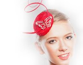 Royal Derby Fascinator Red Headpiece Cocktail Mini Hat Butterfly Weddings Races Swarovski Rhinestones Head Piece