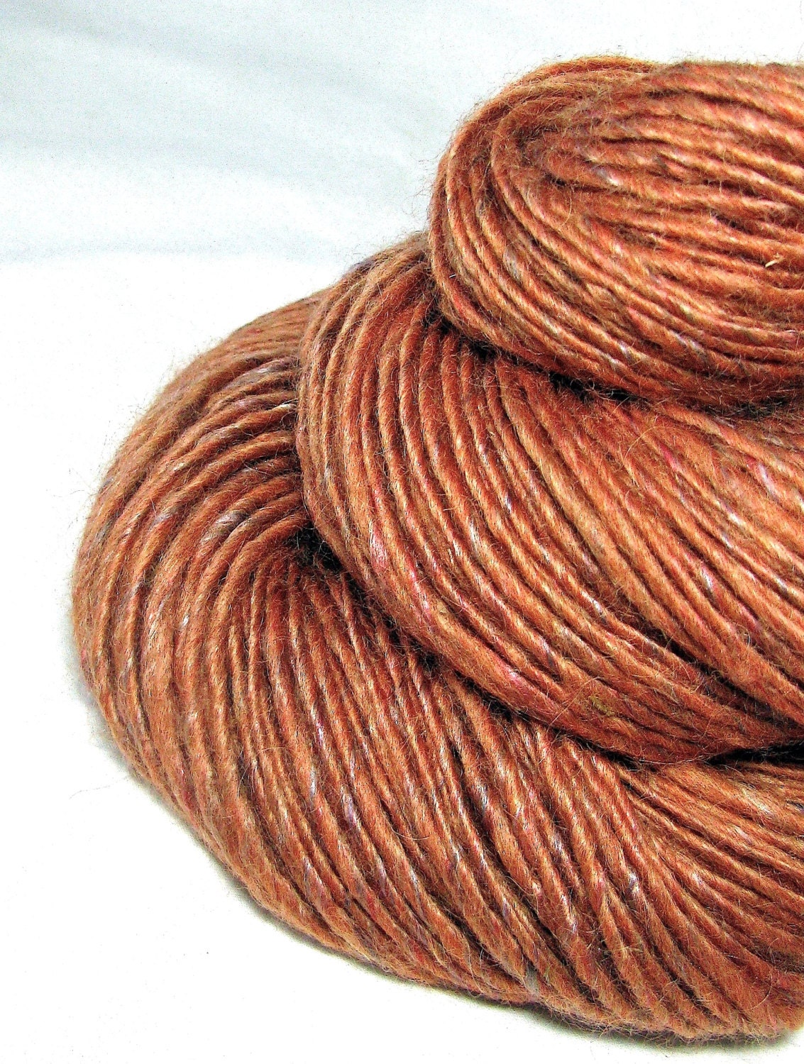 Handspun Yarn Gently Thick and Thin Worsted Single  Wool Mohair and Silk 'Tangerine Tango'