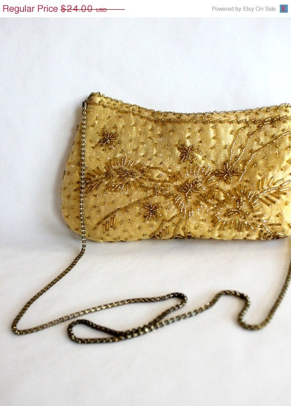 CLOSING SALE Reduced 50% Vintage Gold Beaded Evening Bag Clutch by La Regale