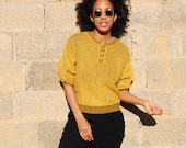 Mustard yellow ribbed henley sweater 1980s